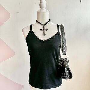 Vintage Black Sequin‎ Tank Top, Goth Whimsigoth Grunge Indie Sleaze Small